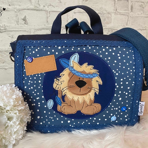 2 in 1 - Kindergartenrucksack - Rucksack - Tasche - Kindergartentasche - Kindertasche - Löwe - Jungs - Tragetasche - Umhängetasche - blau