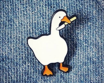 Pin - Enamel Metal Badge Pin Hat Pin Brooch - Cute Stabby Goose Duck With Knife