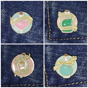 Pin Set - 4 piece - Enamel Metal Badge Brooch Hat Pin Pins - Wizard Boy and Friends School Magic Spells and Potions