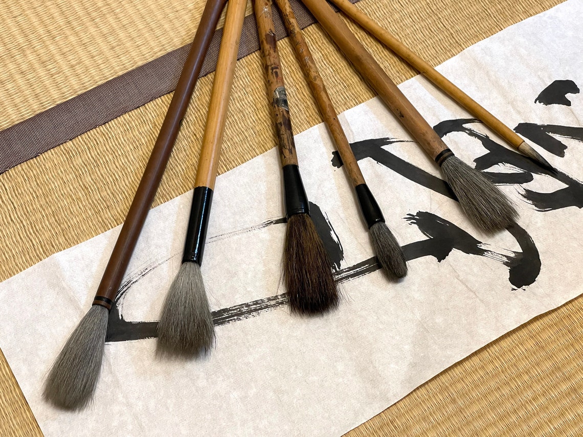 Japanese Artist 6 Brush Set Vintage Used Shodo Calligraphy Etsy