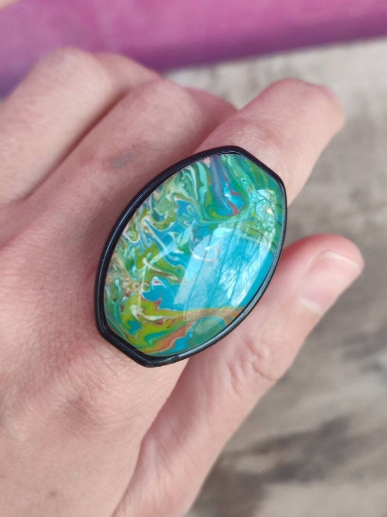 vintage Map ring Chunky coloré en plastique bague Abstract Atlas ring Taille US 7 Déclaration funky bague Blue esthétique bague Bijoux Y2K pour femmes image 5