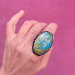 vintage Map ring Chunky coloré en plastique bague Abstract Atlas ring Taille US 7 Déclaration funky bague Blue esthétique bague Bijoux Y2K pour femmes image 2