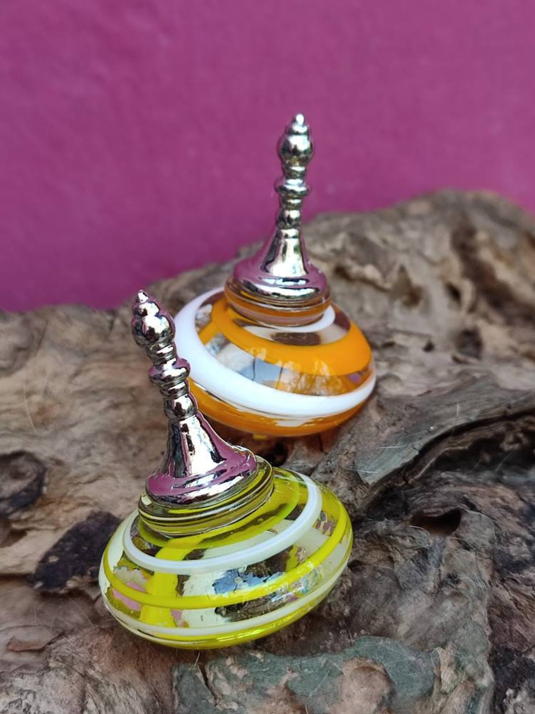 Vintage Blown Glass Spinning Tops Set of 2 Glass Ornaments Etsy