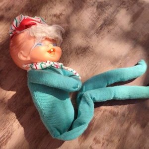 Vintage cloth stuffed doll Vinyl face smiling boy doll Shabby sitting doll Rare Collectible toys Old doll Collectible dolls Long legs doll
