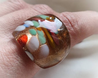 Vintage glass ring Murano glass ring Chunky ring Millennium rings Glitter ring Festive rings Y2K jewelry Y2K rings Hand blown glass ring Vtg
