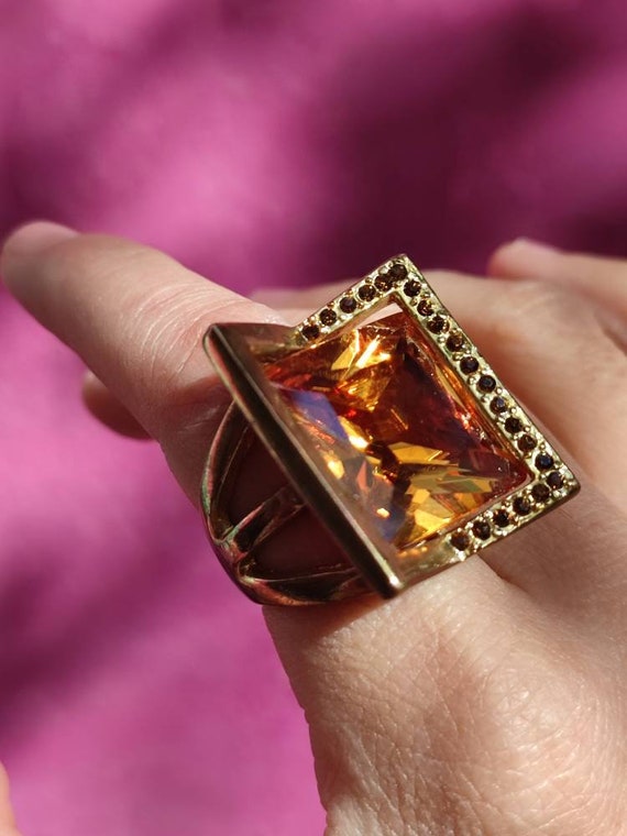 Gorgeous Golden Honey Crystal ring Retro fashion r