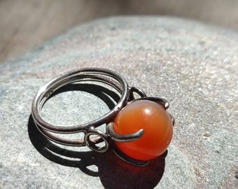 Vintage silver 925 ring Carnelian stone ring Chakra healing ring Crystal light jewelry Retro fashion promise ring Sterling silver handmade