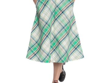 Vintage high waist plaid skirt with pockets A line skirt Vintage outfits Retro fashion clothing Lining tartan skirt Summer skirt Cotton Vtg