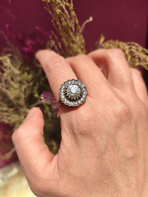 Vintage Belle Epoque Ring Inset Stone Ring Faux Bijoux Ring Center