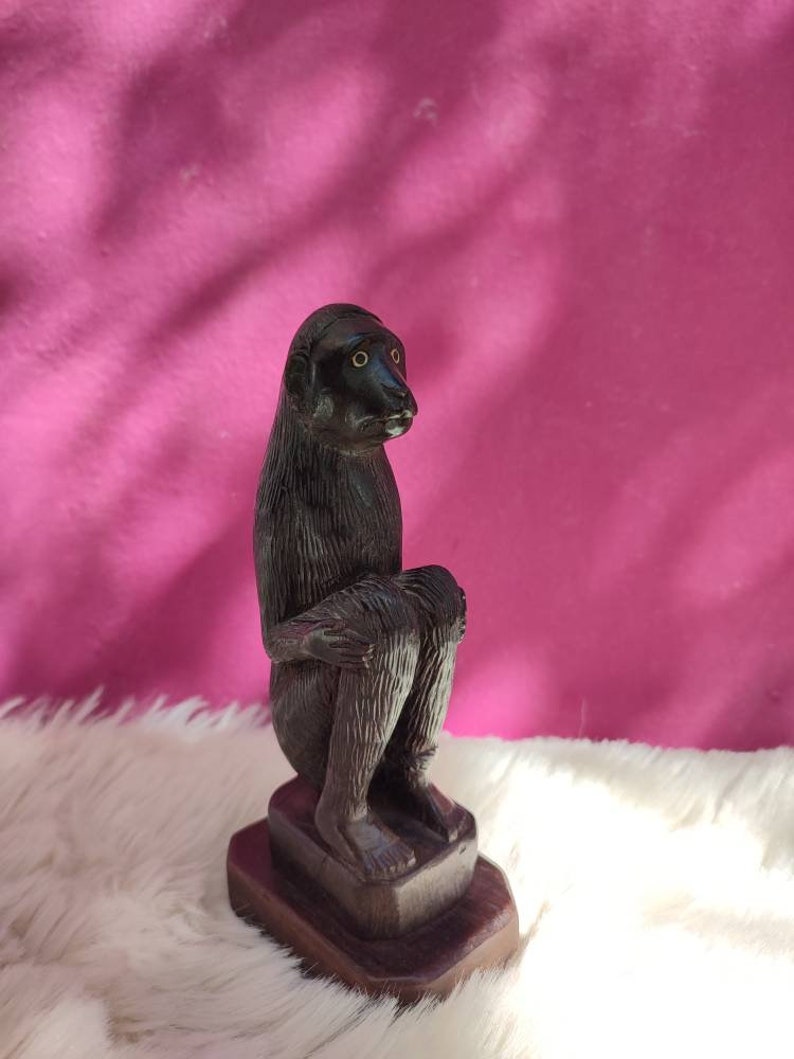 Vintage Handmade Monkey Statue Wood Carved Animal Figure Etsy