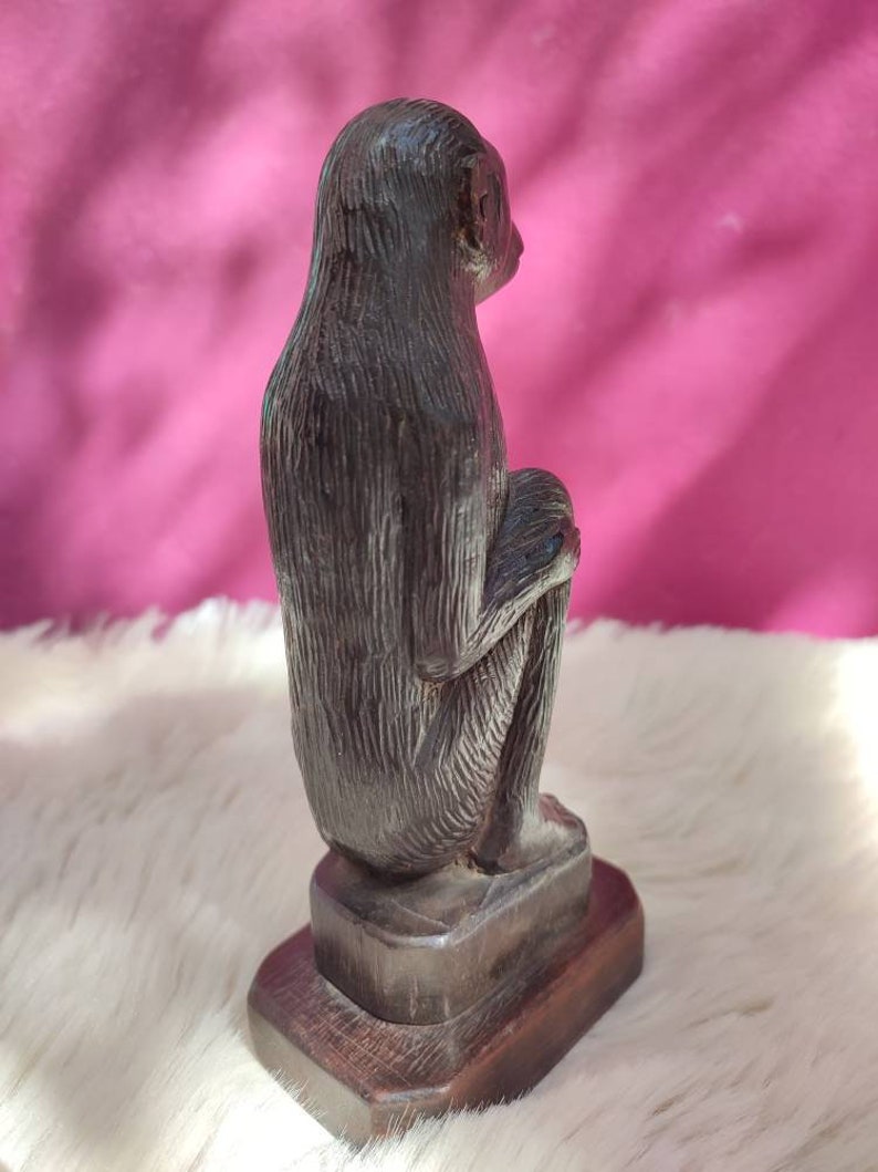 Vintage Handmade Monkey Statue Wood Carved Animal Figure Etsy