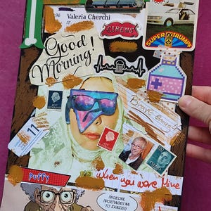 Collage originale fatto a mano da me Carta vintage e moderna Carte artistiche Arte con tecniche miste Dettagli in cartone e vernice con pastelli