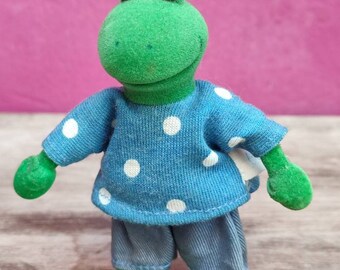 Vintage NICI design Flocked Frog Amphibian life figure toy Croaker doll Croakalily Toy Vintage fashion Frog Flocked Animal Kids room decor