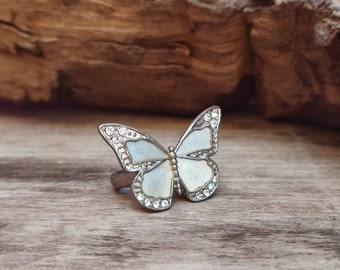 Vintage butterfly ring Rhinestones silver tone ring Size US 6 Y2K Rings Retro fashion butterfly jewelry Women's ring Romantic outfits