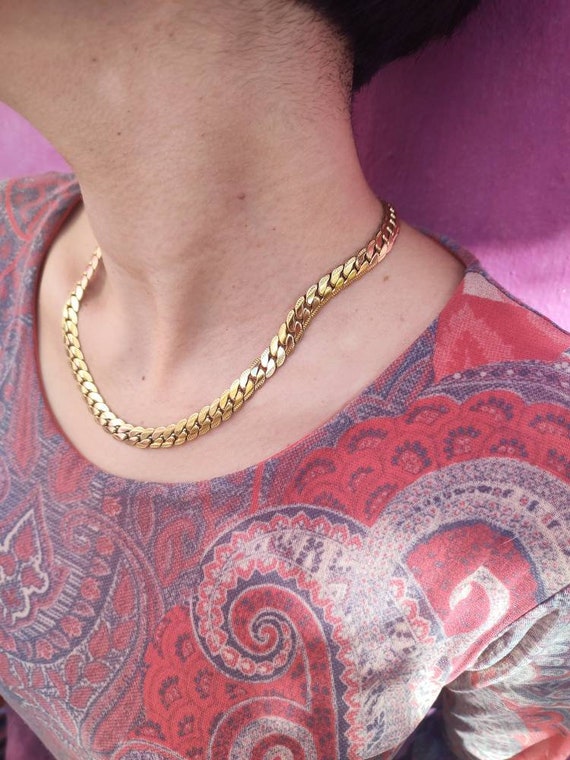 Vintage Snake chain necklace Flattened brighter y… - image 3