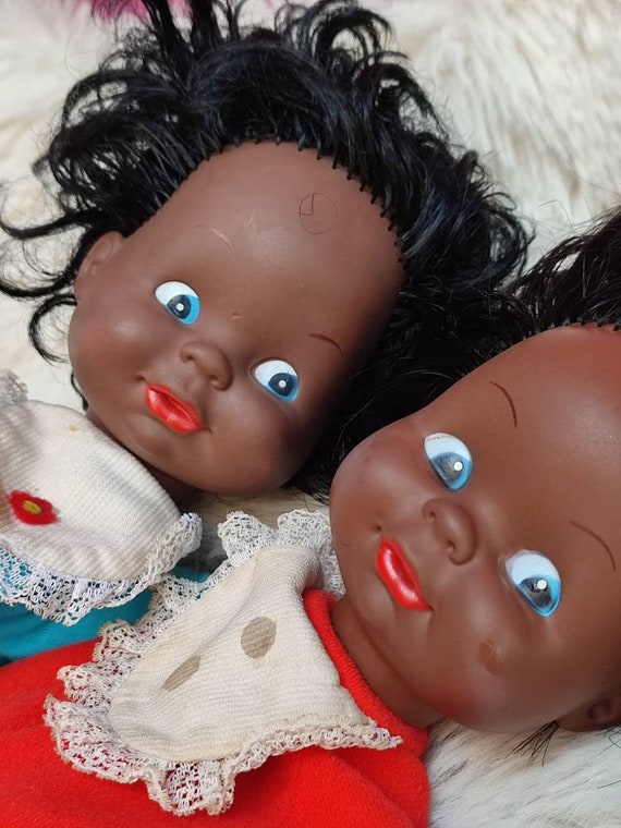 Pair of 2 African American Ethnic Dolls Made in Greece Signed El