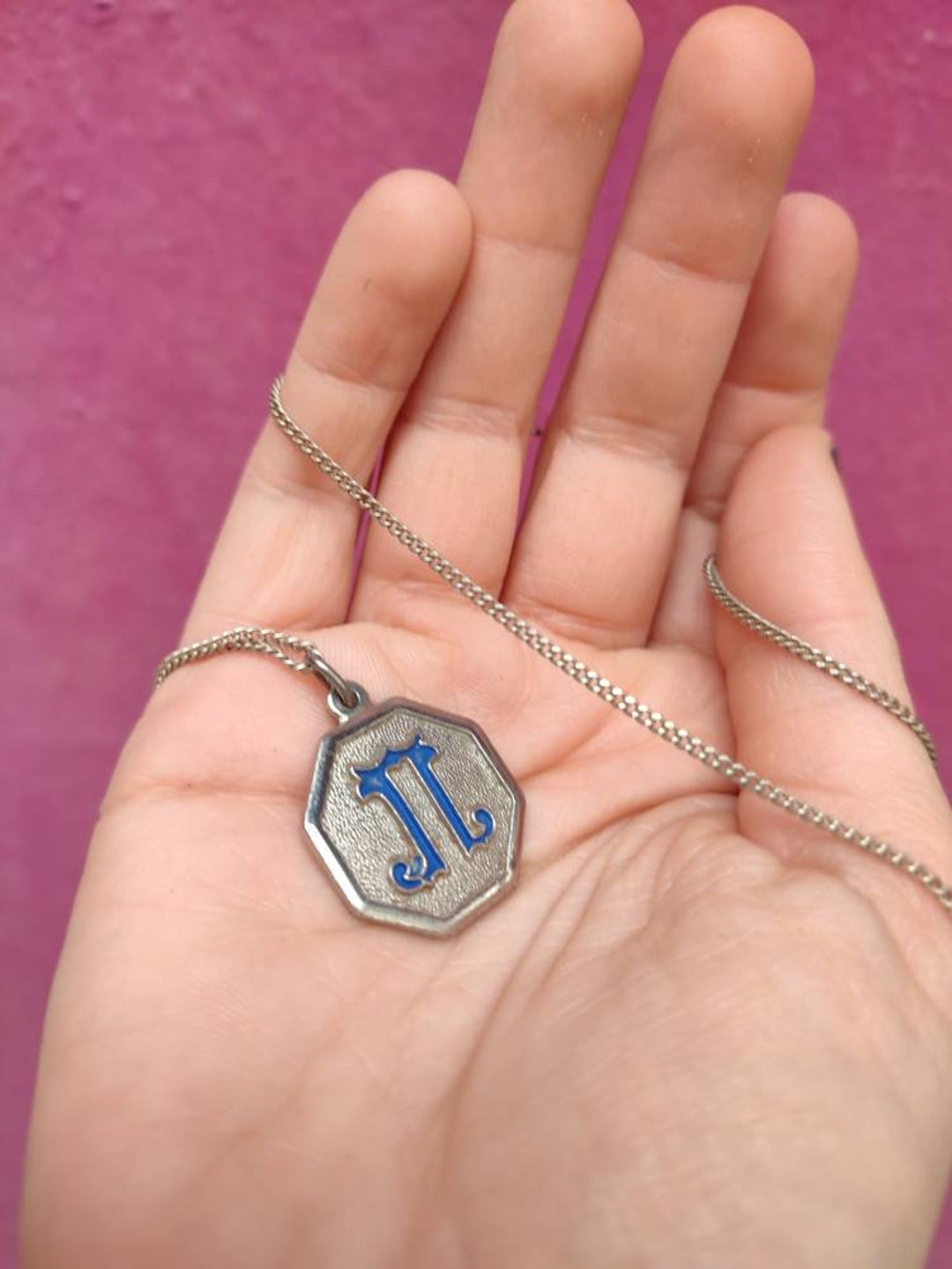 Vintage Monogram Name Necklace Chain Necklace Monogram Pendant Etsy