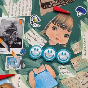 Arte originale collage di carta su cartone morbido Dolci ricordi d'infanzia Arte murale astratta Senza cornice Immagini super carine Collage di tecniche miste Vtg