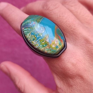 vintage Map ring Chunky coloré en plastique bague Abstract Atlas ring Taille US 7 Déclaration funky bague Blue esthétique bague Bijoux Y2K pour femmes image 6