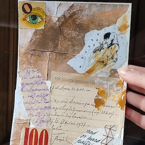 Collage di tecniche miste su carta Opera d'arte astratta Colori pastello tenui e tenui Arte del collage estetica vintage Fatto a mano Senza cornice Bang Bang 1 Art