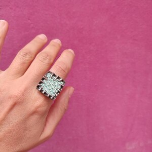 Vintage handmade adjustable ring Modern square ring Bohemian style ring Granule ring Geometric ring A great gift for her Chunky ring Retro image 10