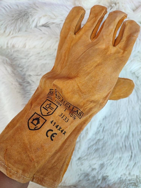 Vintage Leather Work Gloves Safety Gloves Gloves Men Small -  Israel