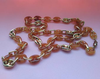 Vintage resin link chain Long necklace Linking chain Boho tortoiseshell fashionable necklace Neck chain Metal and plastic resin jewelry