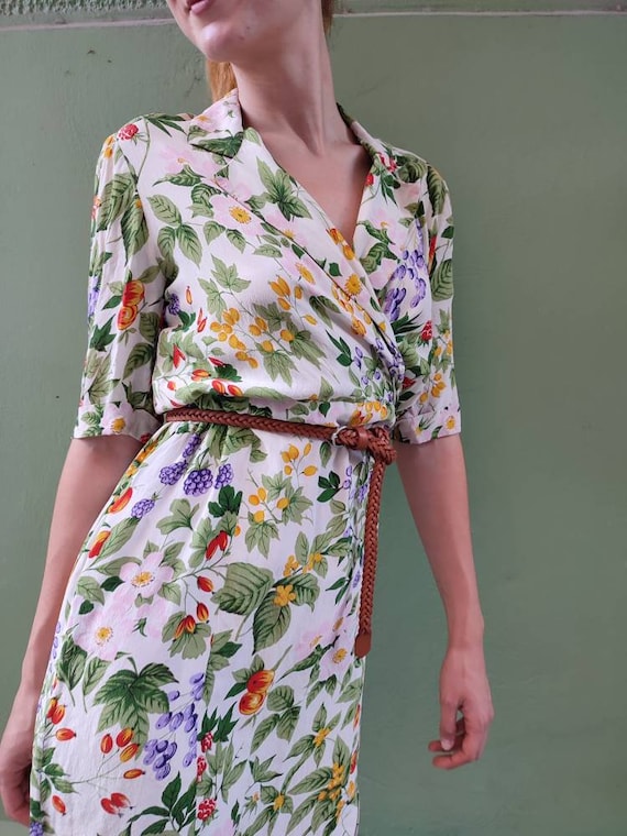 Vintage female dress Floral dress with fruit pattern … - Gem