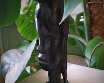 vintage african ebony wood carved statue Female tribe bust made in Kenya Handmade