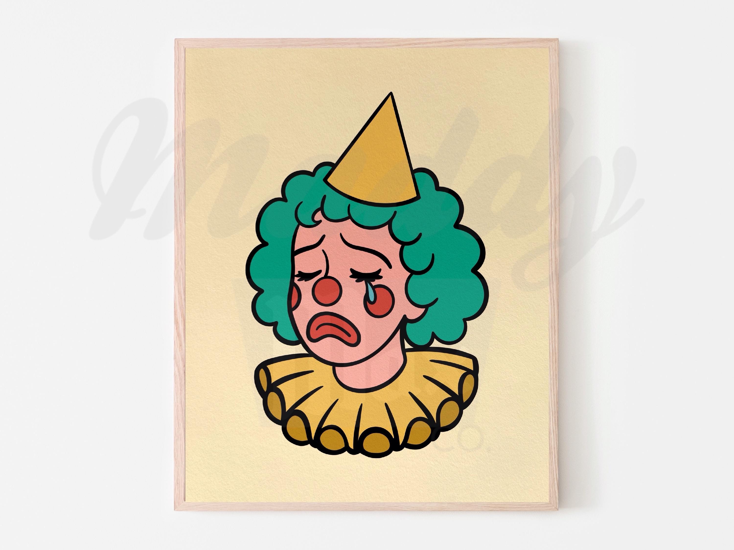 Crying Clown Digital Print | JPG | PNG | Yellow | Wall Art | Shirt ...