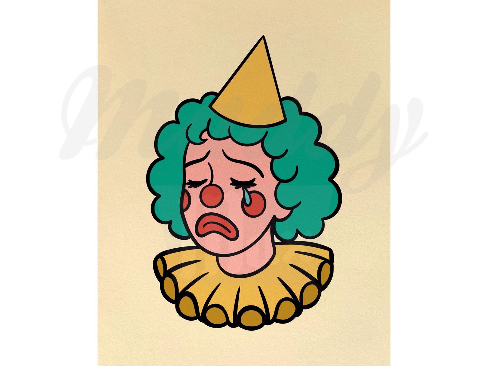 Crying Clown Digital Print | JPG | PNG | Yellow | Wall Art | Shirt ...