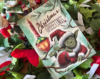 Yoda Christmas Card Elf | Star Wars Inspired Holiday Card | Funny Sci-Fi Christmas Card 5x7 | Parody Greeting Card with Envelope