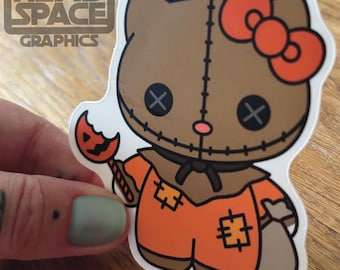Hello Kitty Sam Trick r Treat Inspired Sticker | Cute Halloween Horror Vinyl Decal