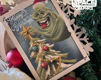 Ghostbusters Slimer Inspired Vintage Style Christmas Card Digital Download