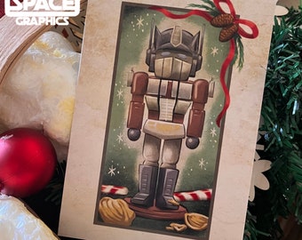 Transformers Optimus Prime Inspired Vintage Style Christmas Card