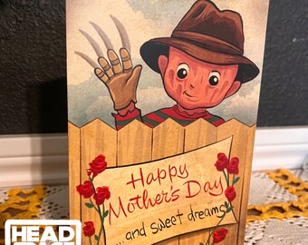 Nightmare On Elm Street Freddy Krueger Inspired Vintage Style Mothers Day Card