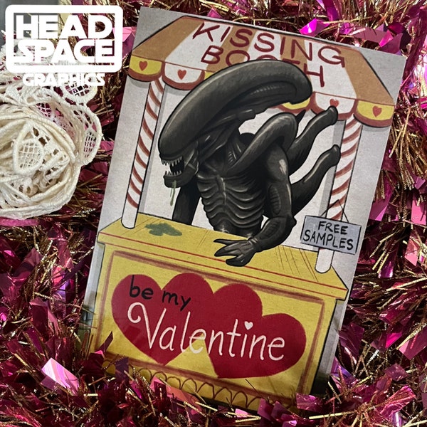 Alien Xenomorph Inspired Vintage Style Valentines Day Card Digital Download