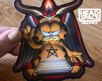 Garfield and Friends Inspired Baphomet Lasagna Vinyl Sticker