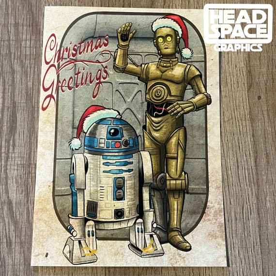 Digital Download Star Wars R2 D2 and C-3PO Christmas Greeting Card