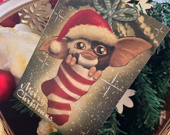 Digital Download Gremlins Mogwai Inspired Vintage Style Christmas Card