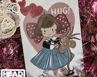 Alien Xenomorph Facehugger Inspired Vintage Style Valentines Day Card Digital Download