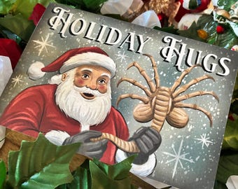 Santa Facehugger Christmas Card | Alien Parody Holiday Greeting