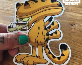 Garfield and Friends Alien Xenomorph Inspired Horror Movie Vinyl Sticker