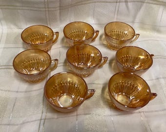 8 Vintage Carnival Glass Cups Marigold