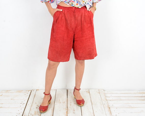 Red suede shorts deals