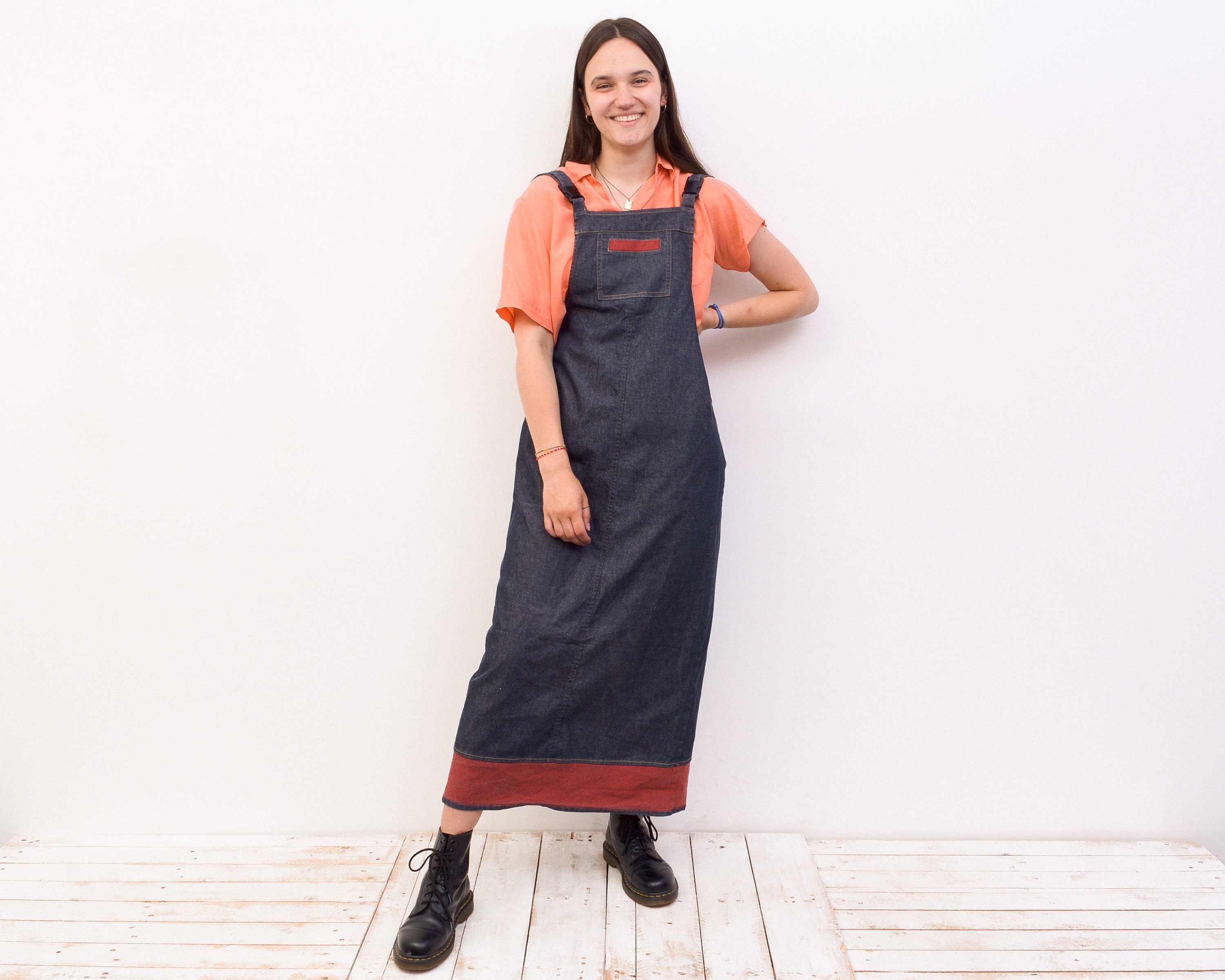 Denim Dungaree Long Sarafan Dress 