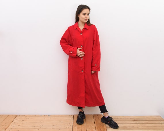 Vintage Orvis Women's L Trench Coat Overcoat Mac Red Coat Casual Long Coat Jacket Mod