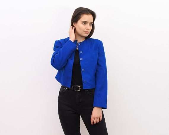 EUC Vintage 1980/'s 1990/'s Womens Pendleton Blue Wool Wrap Style Cropped Blazer Jacket Size 10