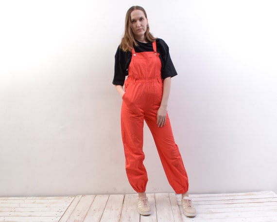 Vintage Women XS S Red French Worker Suit Coverall Jumpsuit Chore Dungaree  Bibs Bright 