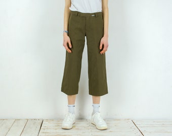 vintage DIESEL Tulong femme S pantacourt pantalon court vert olive fermeture éclair avec braguette bas short droit plage d'été 4k